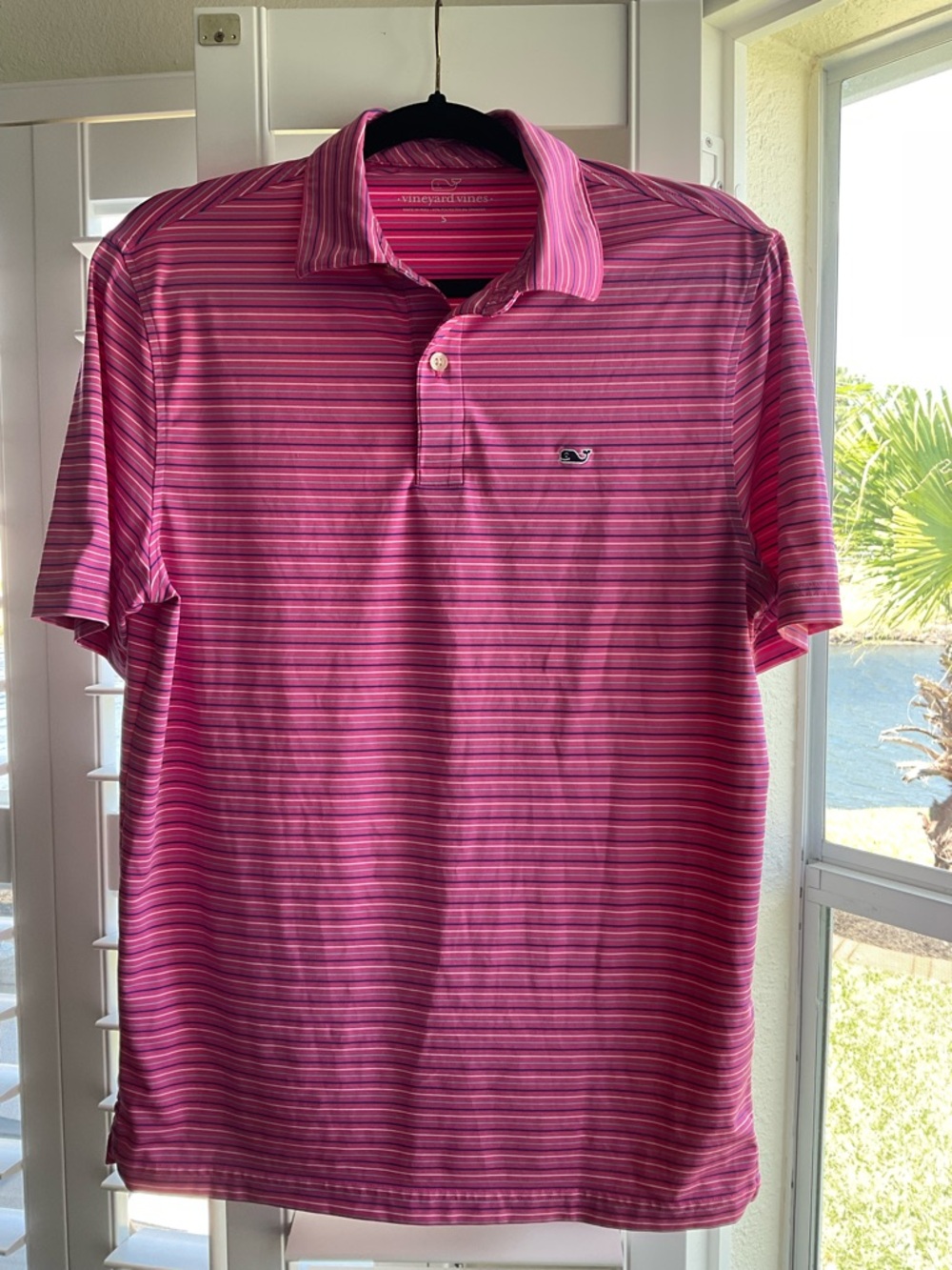 EUC Men’s Vineyard Vines Performance Slim Striped Pink Polo SS, Size Small